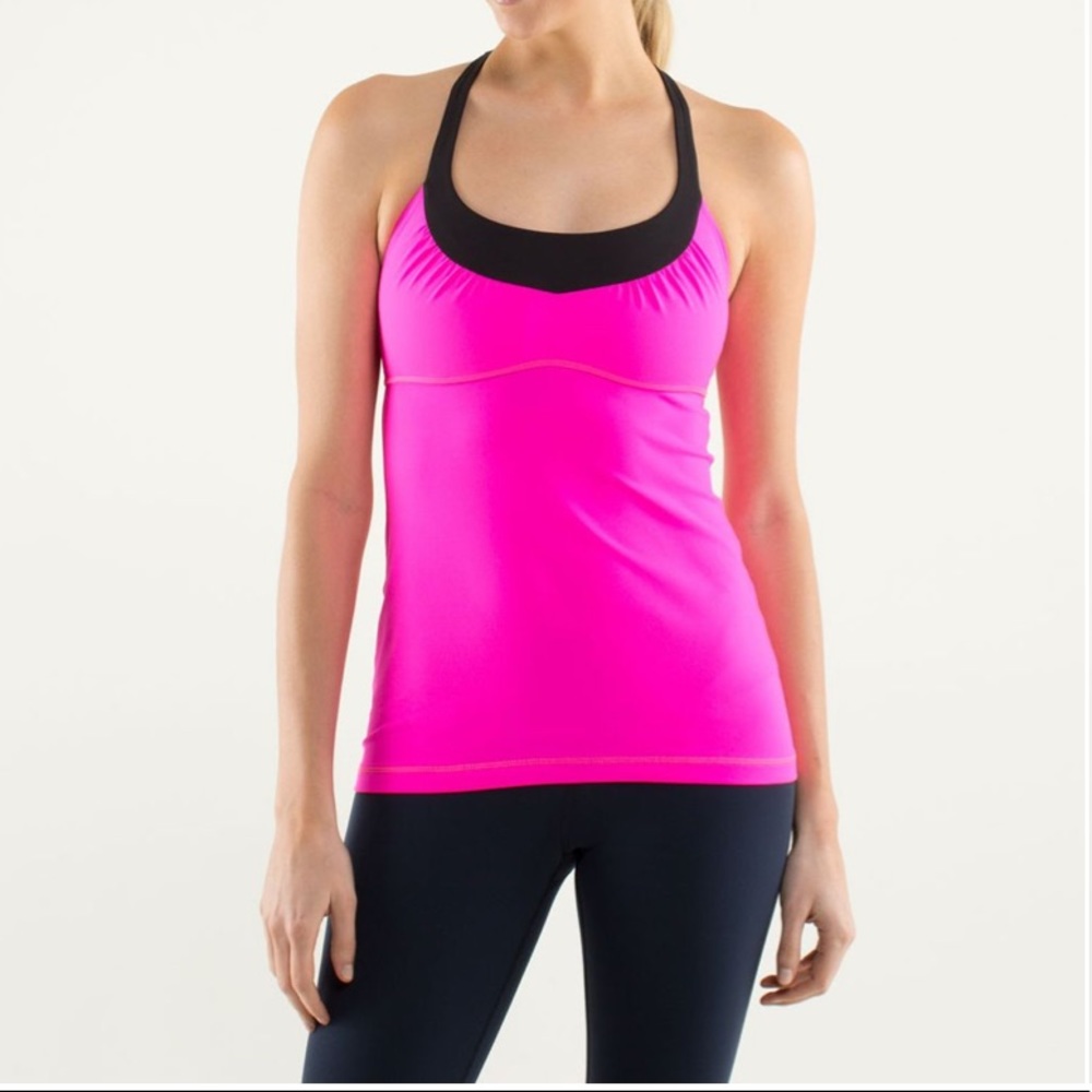 lululemon • raspberry glo light / black scoop me up tank top